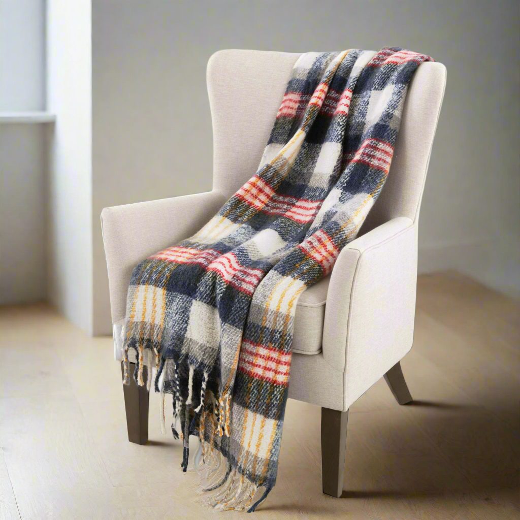 MOHAIR THROW BLANKET PLAID