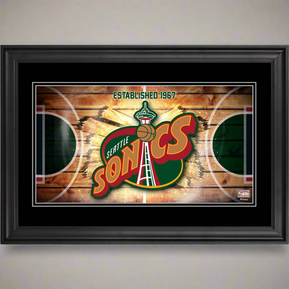 SEATTLE SUPERSONICS - 10 X 18 PANORAMIC FRAMED PHOTOGRAPH