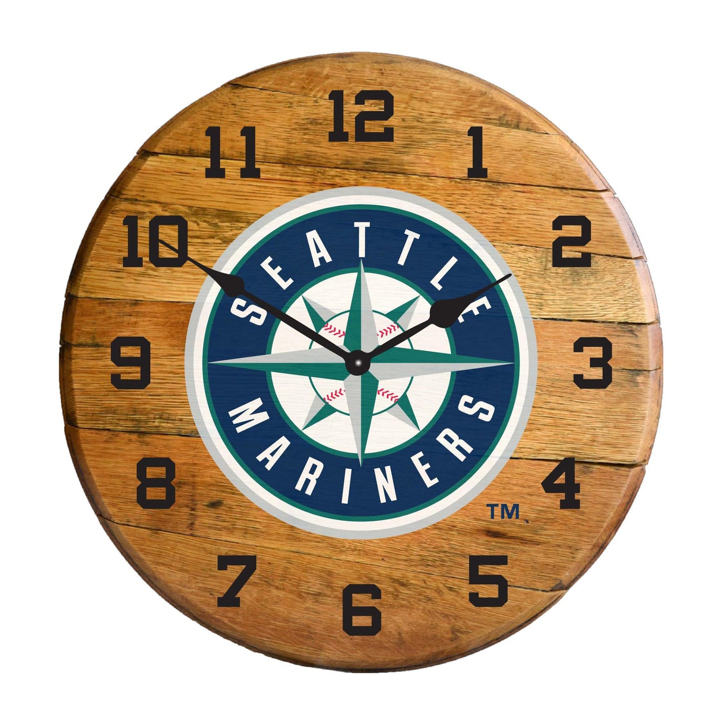 SEATTLE MARINERS OAK BARREL CLOCK